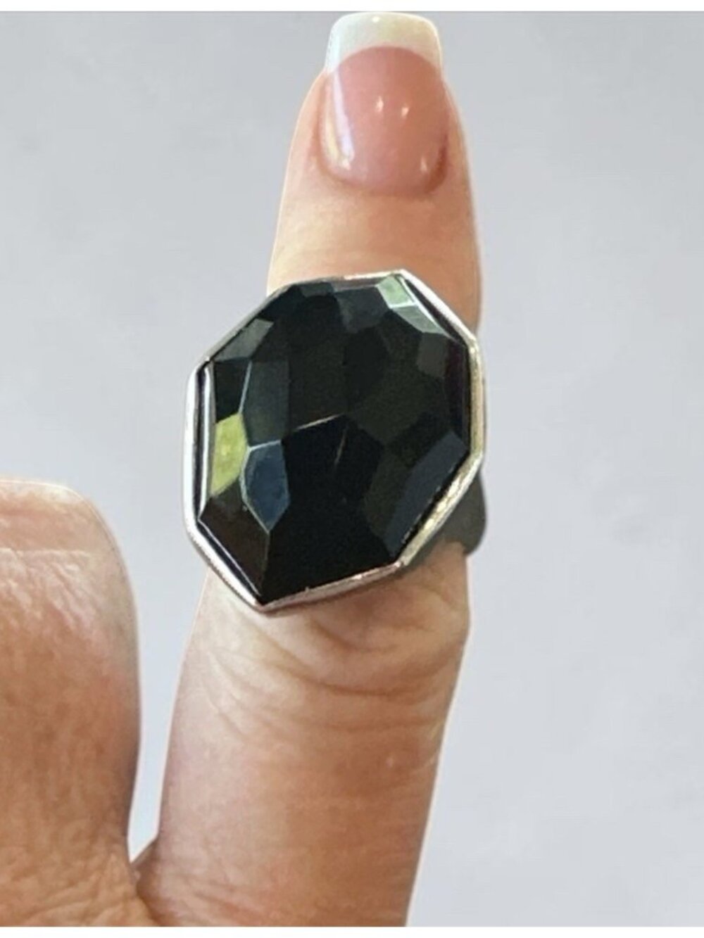 VTG Modernist Asymmetrical Black Glass Dome Ring Statement Cocktail